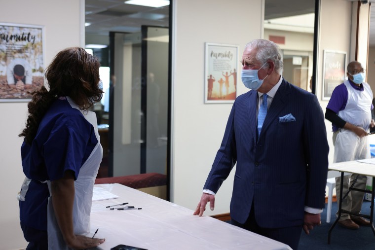 Image: Britain's Prince Charles visited a vaccine clinic in London on Tuesday.