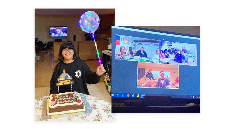 Image: A birthday party for Beverly Contreras' daughter, Brianna, was the last family gathering she had inside. Since then, it has been Zoom parties, such as the one they had on Christmas.
