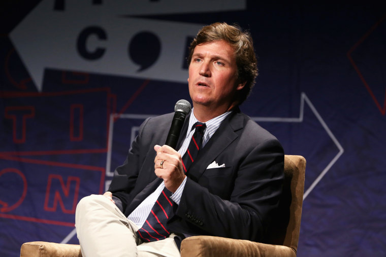 Tucker Carlson speaks during Politicon in Los Angeles on Oct. 21, 2018.