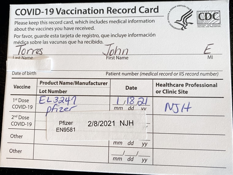 Vaccine card for Dr. John Torres