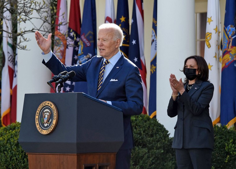 President Joe Biden speaks about the \"American Rescue Plan\" in the Rose Garden of the White House on March 12, 2021.