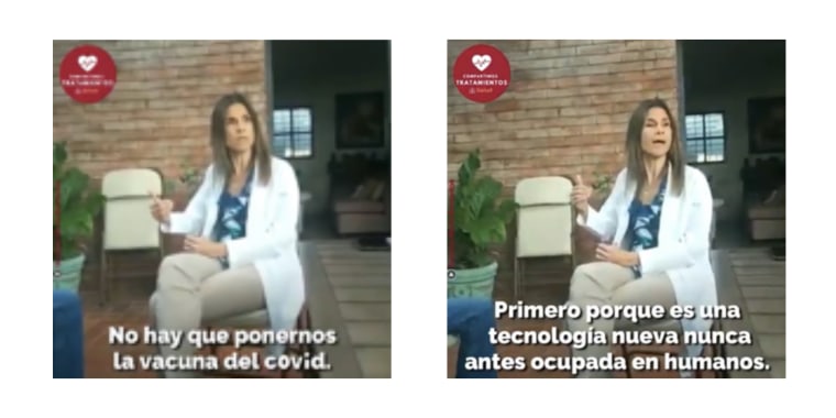Image: Stills from a video where a woman in a lab coat is talking.