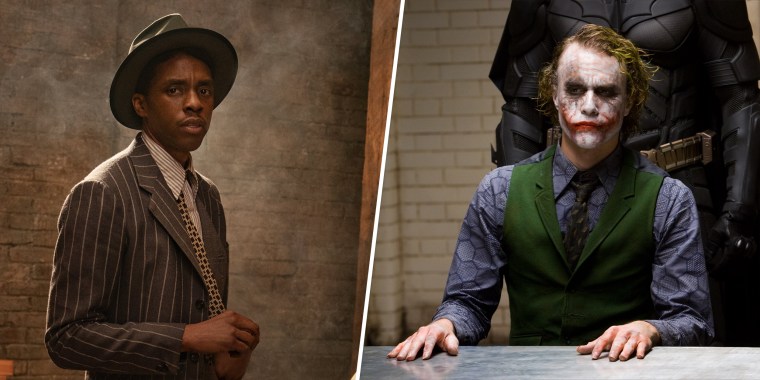 Chadwick Boseman in "Ma Rainey's Black Bottom" and Heath Ledger in "The Dark Knight."