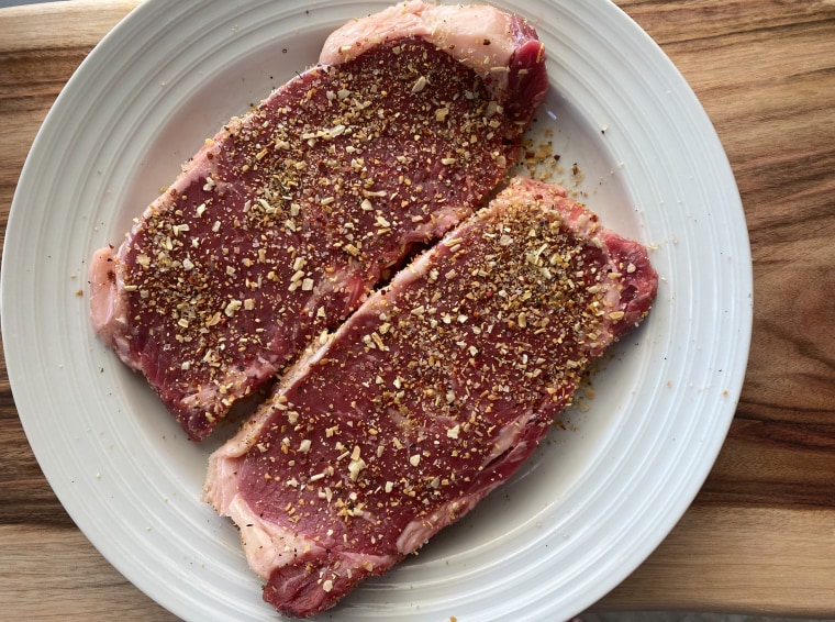 Immediately before air-frying, we like to add a salt-based rub to both sides of our steaks.