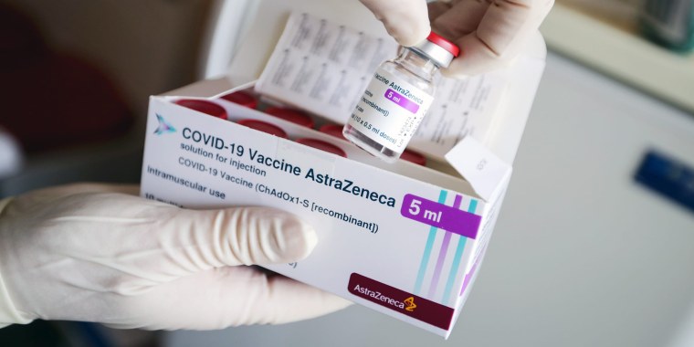 A package of the AstraZeneca COVID-19 vaccine in Senftenberg, Germany, on March 3.