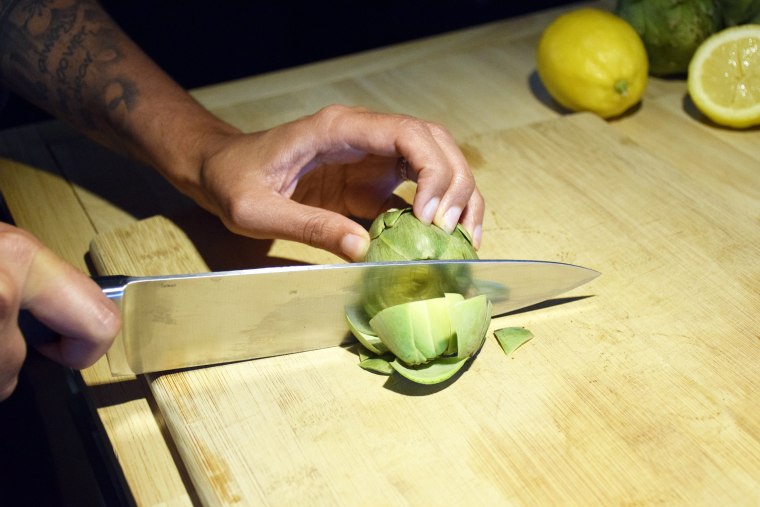 For larger artichokes, cut off the top inch-and-a-half of the artichoke.