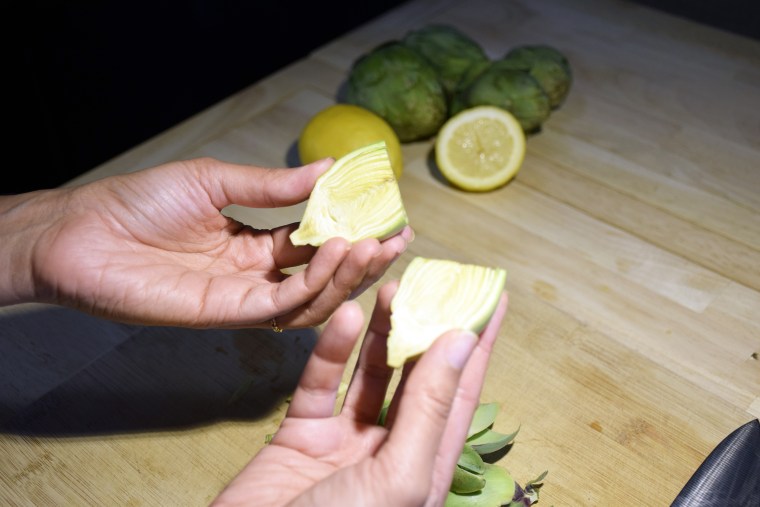 Immediately after cutting an artichoke, rub the cut side with lemon to prevent it from turning brown.