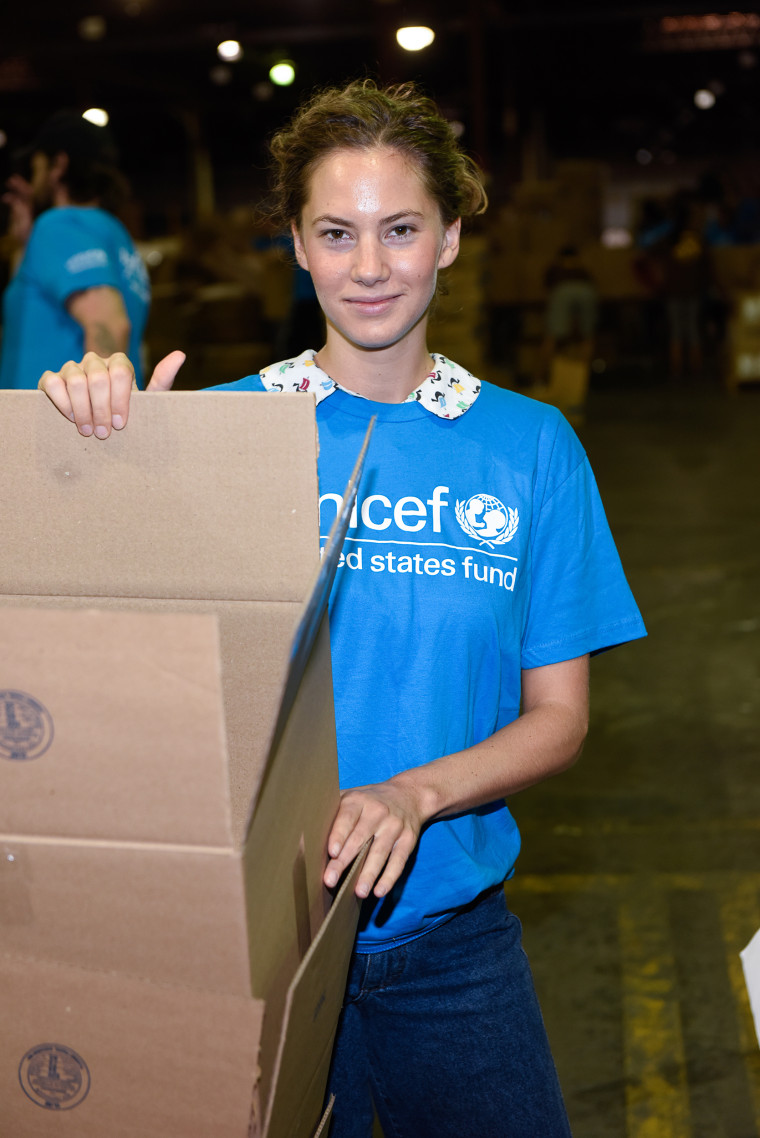 Emma Ferrer, Audrey Hepburn's Granddaughter, Joins UNICEF And UPS Volunteers In Packing Thousands Of Winter Survival Kits For Syrian Children In Edison, NJ