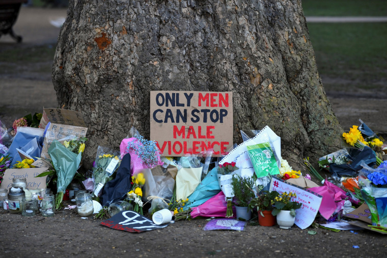 Memorial site at the Clapham Common Bandstand, following the kidnap and murder of Sarah Everard, in London