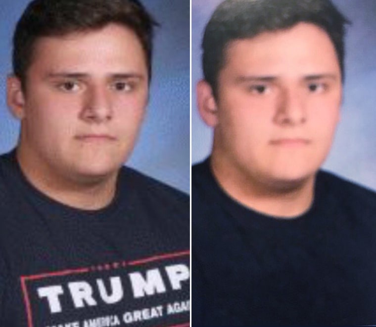 Grant Berardo wore a Donald Trump shirt to his yearbook photo session but it was removed in the photo that appeared in the yearbook.