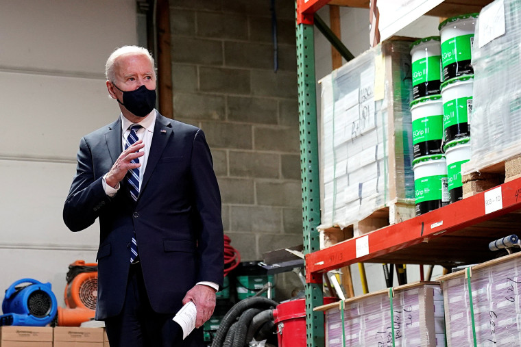 Image: President Joe Biden during a \"Help is Here Tour\" event at Smith Flooring in Chester, Pa.