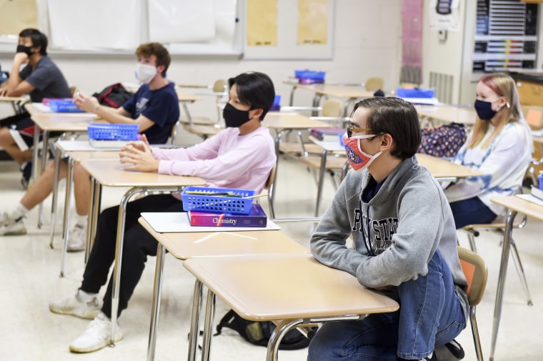 Students attend class in person at Wilson High School in West Lawn, Pa., on Oct. 22.