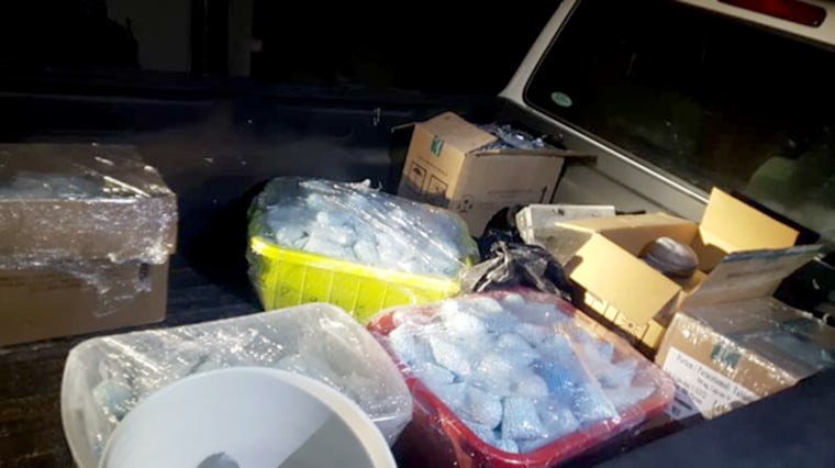Mexican officers found a Ford Ranger with containers of fentanyl pills