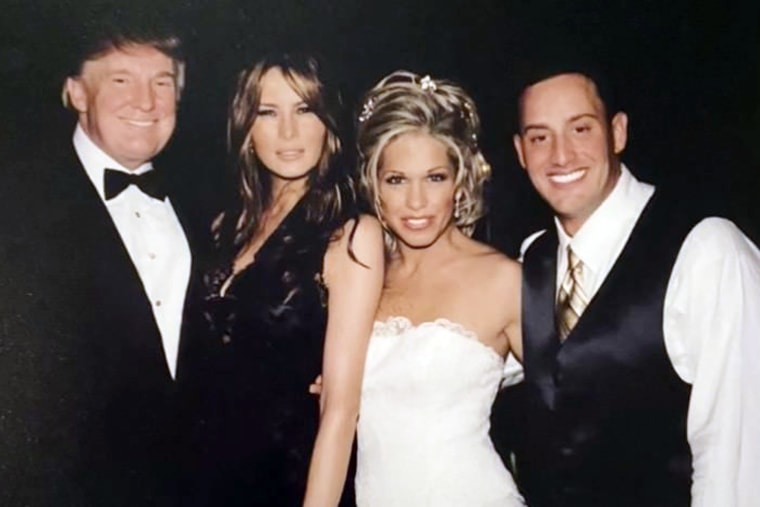Jen and Barry Weisselberg wedding photo with Donald and Melania Trump in 2004.