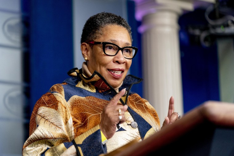 Image: Housing and Urban Development Secretary Marcia Fudge speaks at a press briefing at the White House on March 18, 2021.