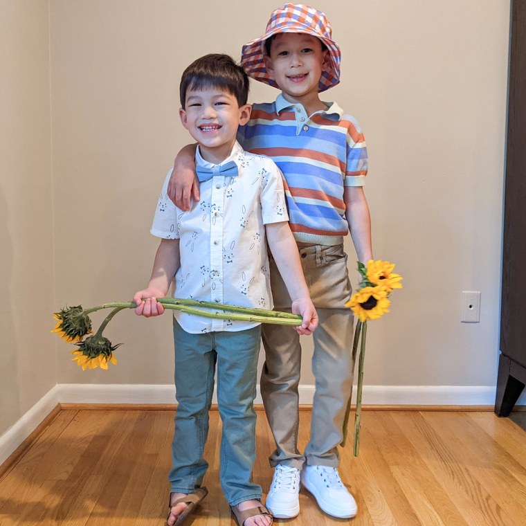 Illustration of two boys, that Amy Goodman transformed with a kids Easter look