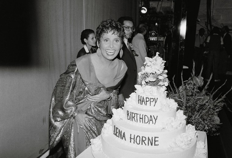 Lena Horne Posing with Her Premiere Event Cake