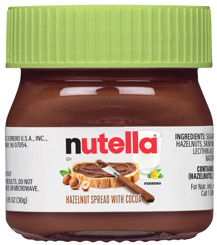 Mini Nutella jars with springtime lids.