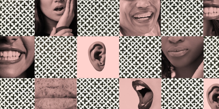 Grid of collaged images of different mouths and ears