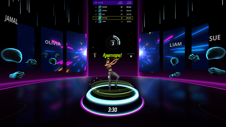 The interface of the dance workout feels like you're in a group fitness class.
