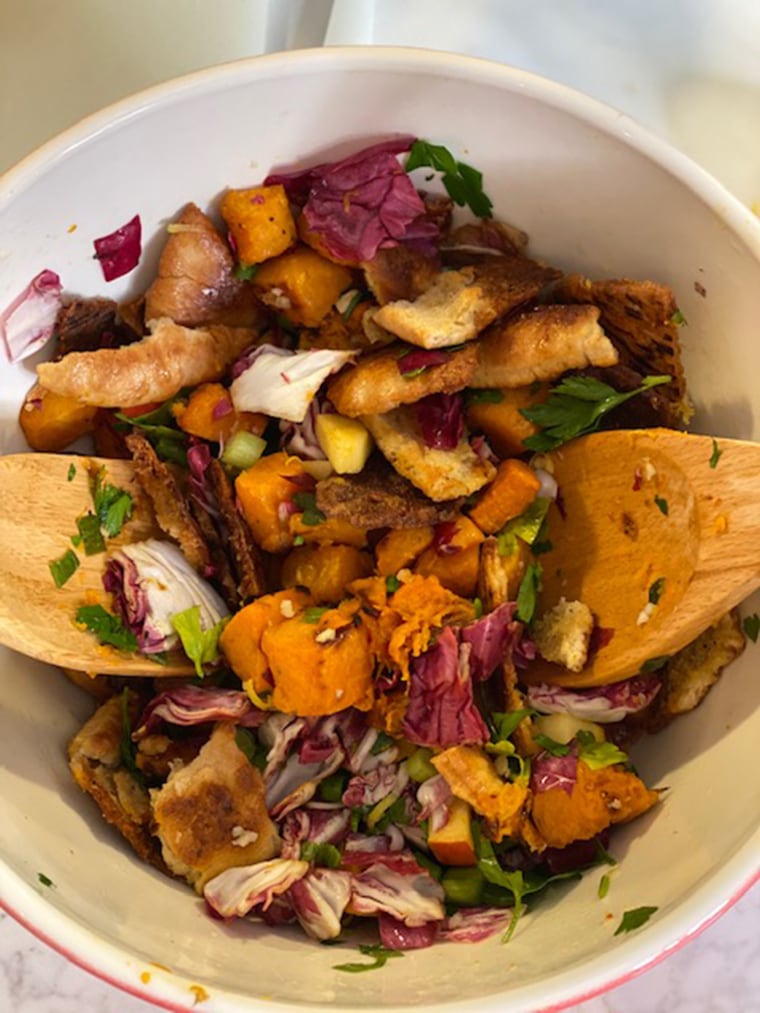 Kristen teamed up with her husband John to make the butternut squash and apple fattoush.