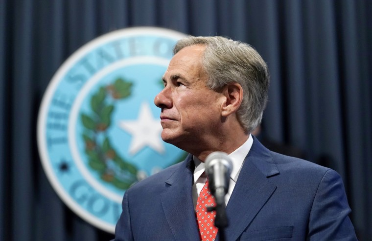 IMAGE: Texas Gov. Greg Abbott at a news conference in Austin.