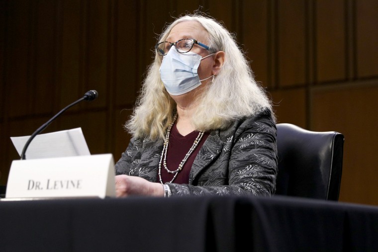 Image: Rachel Levine, nominee for Assistant Secretary in the Department of Health and Human Services, testifies at her confirmation hearing before the Senate Health, Education, Labor, and Pensions Committee on Feb. 25, 2021 on Capitol Hill.