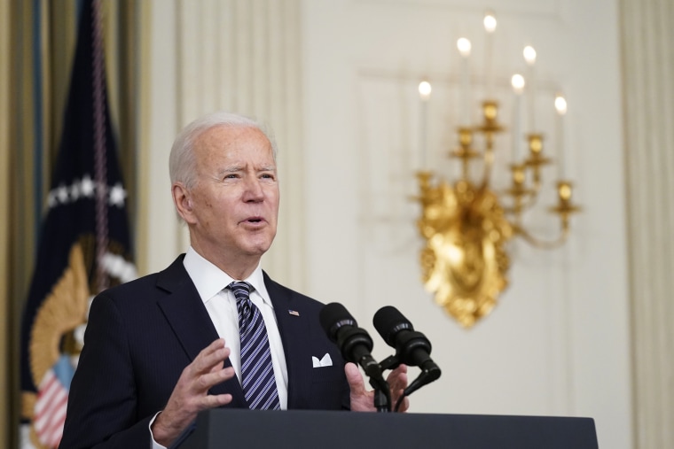 President Joe Biden speaks in the White House on March 15, 2021.