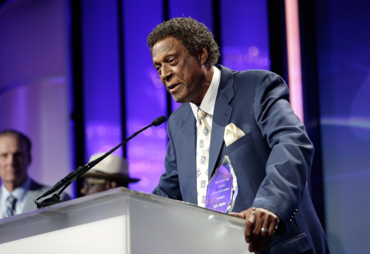 Honoree Elgin Baylor speaks onstage during the 16th Annual Harold and Carole Pump Foundation Gala on Aug. 12, 2016 in Beverly Hills, Calif.