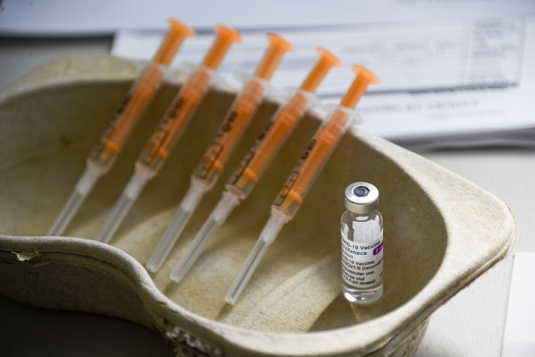 Image: A vial and syringes of the AstraZeneca Covid-19 vaccine, at the Guru Nanak Gurdwara Sikh temple, on the day the first Vaisakhi Vaccine Clinic is launched, in Luton