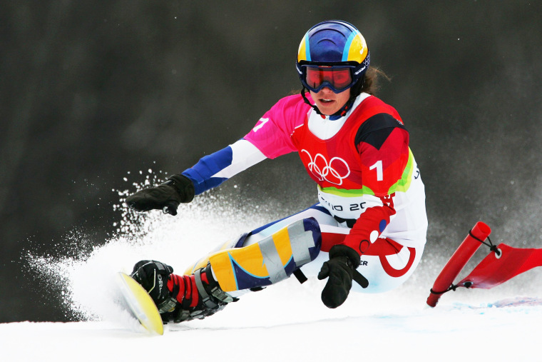 Julie Pomagalski competes during the 2006 Winter Olympics in Turin, Italy.