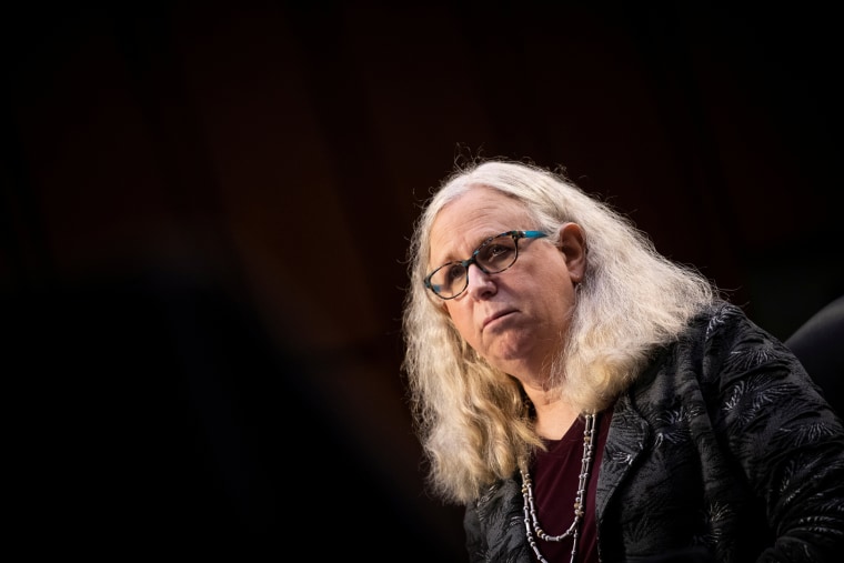 Image: Rachel Levine appears during her confirmation hearing to be Assistant Secretary of the Department of Health and Human Services before the Senate Health, Education, Labor, and Pensions committee in Washington on Feb. 25, 2021.