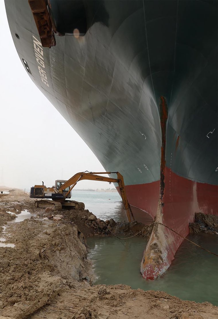 Image: The Taiwan-owned MV Ever Given impeding all traffic across the Suez Canal
