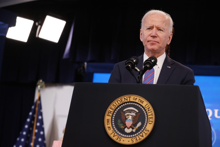Image: President Joe Biden delivers remarks during an Equal Pay Day event in the South Court Auditorium in the Eisenhower Executive Office Building