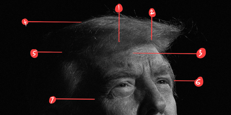 Photo illustration of scribbles and numbered labels around a close-up headshot of Donald Trump.
