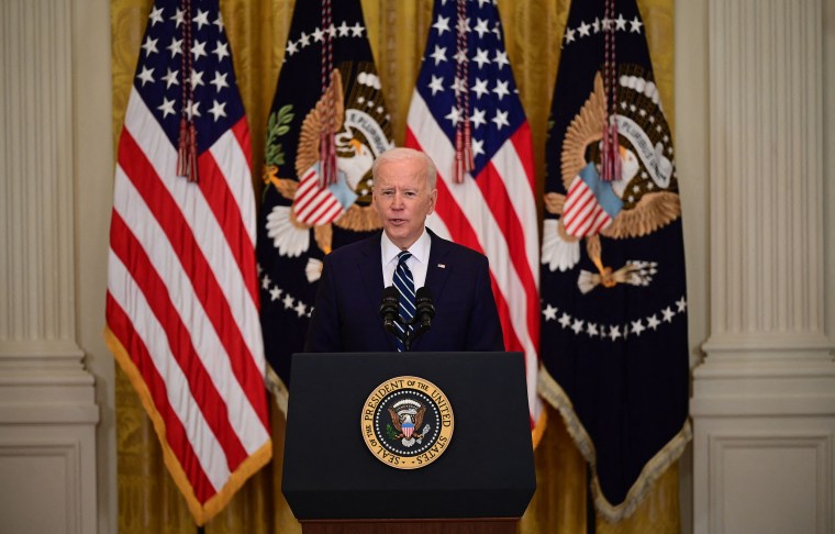 Image: U.S. President Joe Biden speaks at a press briefing in the East Room of the White House.