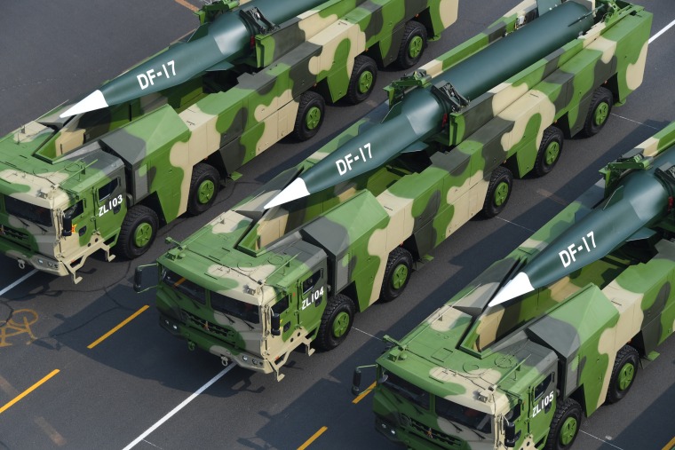 Image: Dongfeng-17 missiles on display at a military parade in Beijing