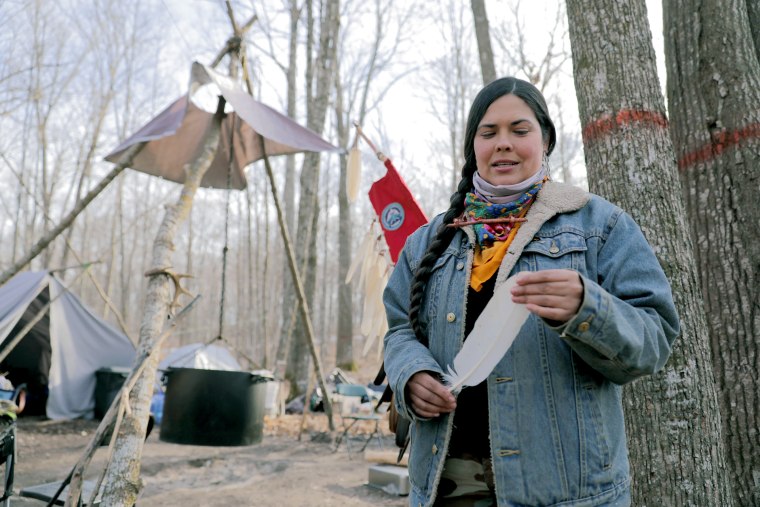 Tara Houska, a member of the Couchiching First Nation, Anishinaabe and the founder of Giniw Collective, at one of the protest camps.The