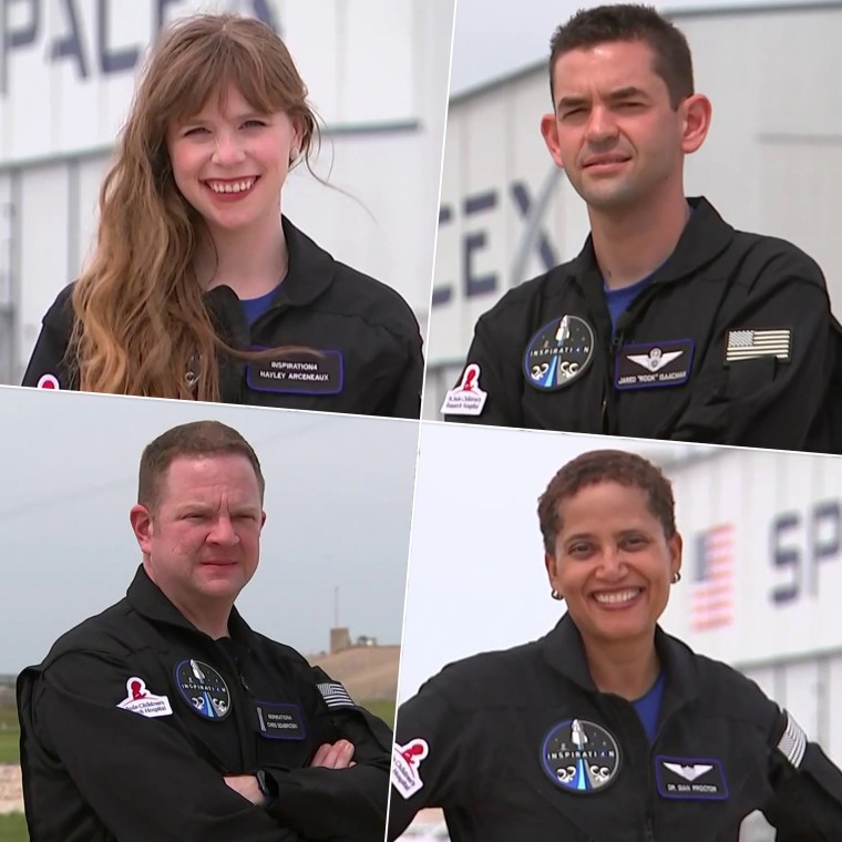 Hayley Arceneaux, 29, Chris Sembroski, 41, Jared Isaacman, 38, and Dr. Sian Proctor, 51, went up into space for a three-day orbit in a SpaceX capsule.