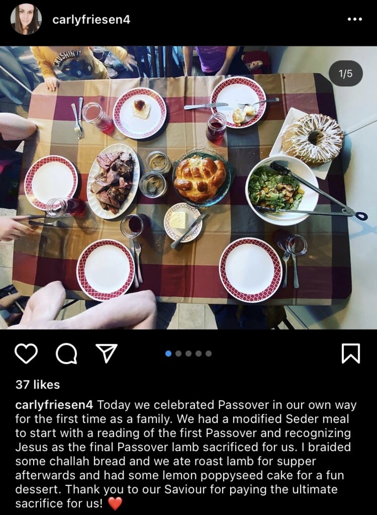 Screenshot of Instagram post showing "Christian Seder" with plates on a table