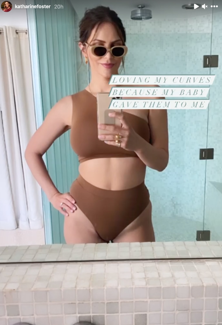 McPhee posted a quick selfie of herself to her Instagram stories donning a brown bikini one month postpartum.