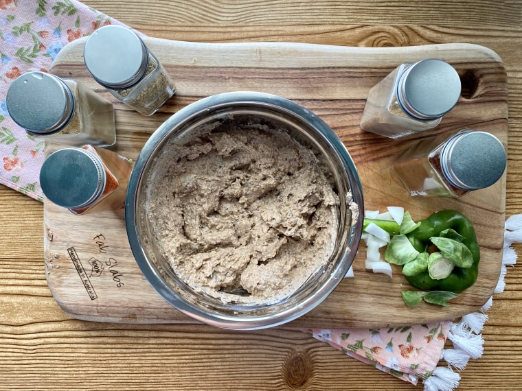 My walnut meat mixture, ready to be browned in a pan.