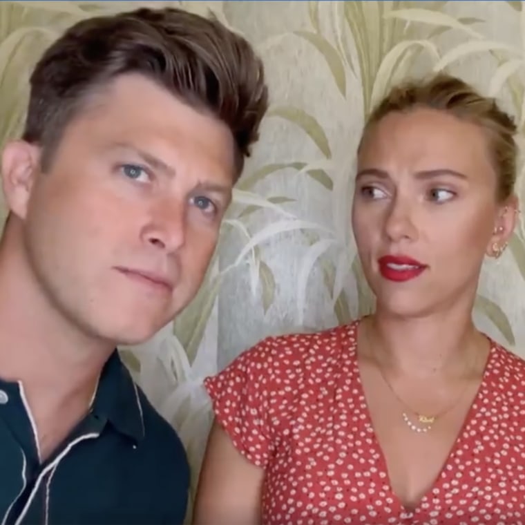 Colin Jost and Scarlett Johansson from "RuPaul's Drag Race."