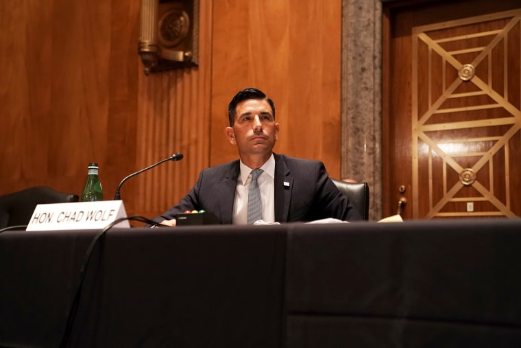 Acting Secretary of Homeland Security Chad Wolf testifies during his confirmation hearing on Capitol Hill on Sept. 23, 2020.