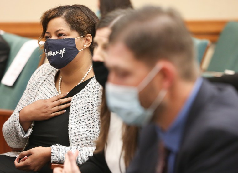 Image: Ajshay James  listens to testimony in the overflow room of a hearing at the Texas Capitol in Austin on March 30, 2021.