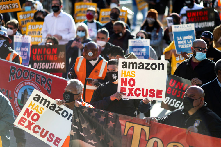 Image: Protest in support of the unionizing efforts of the Alabama Amazon workers, in Los Angeles