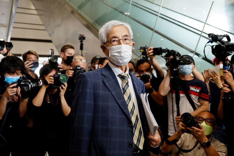 Democratic Party founder Martin Lee leaves the West Kowloon Courts after he was found guilty in landmark unlawful assembly case, in Hong Kong, China April 1, 2021.