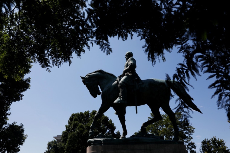The statue of Confederate General Robert E. Lee sits at the center of the park formerly dedicated to him in Charlottesville, Va., on Aug. 18, 2017.