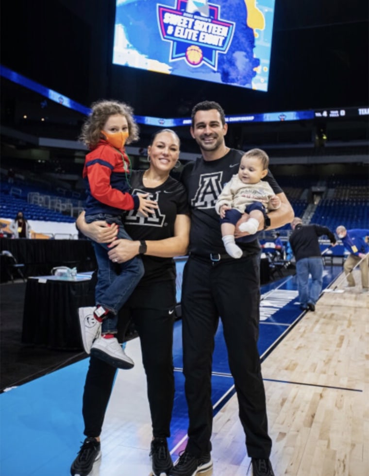 Adia Barnes posed with her husband, Salvatore Coppa, and their children, Capri and Matteo.