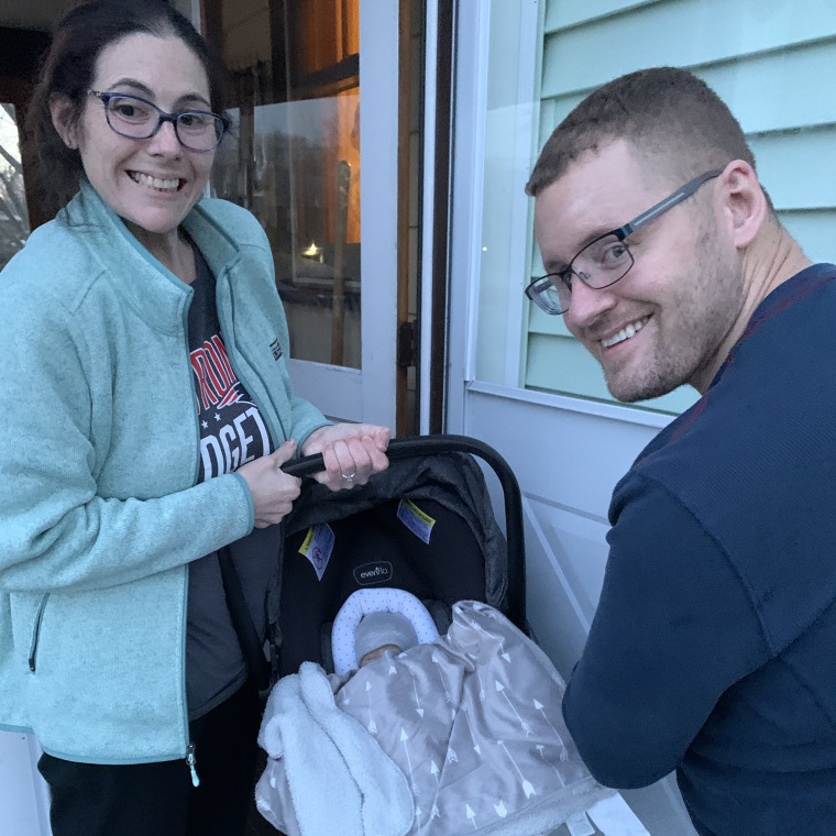 Surgecoff and Campbell bring baby Liam home, happy and healthy.